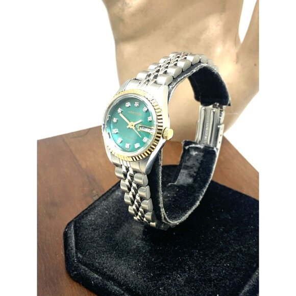 Armitron Women's Watch 75/2475 Green Dial Day Date Quartz Two Tone Steel 25mm - Picture 2 of 14